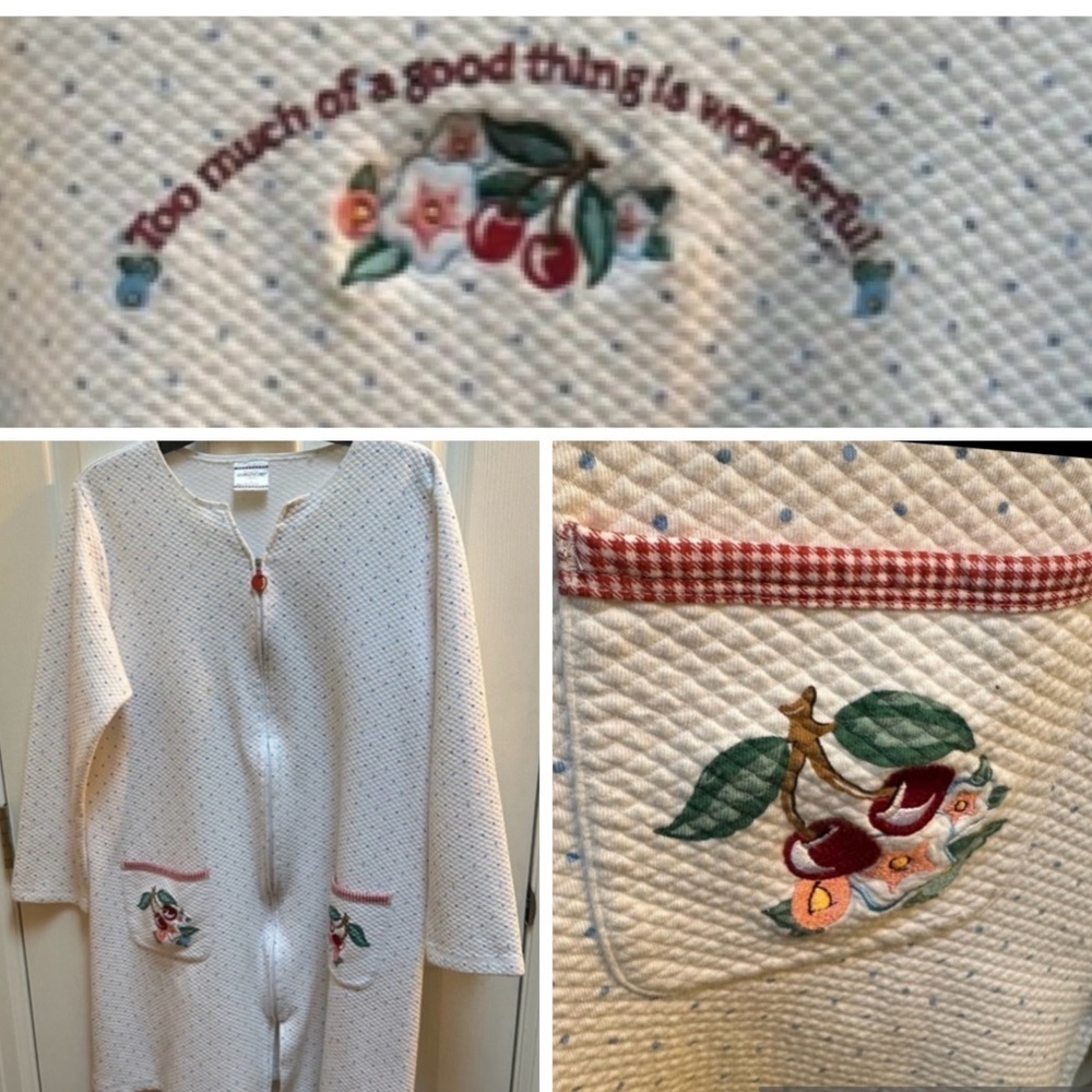 Dream Wear Mary Englebriet Cherries White Quilted Robe L